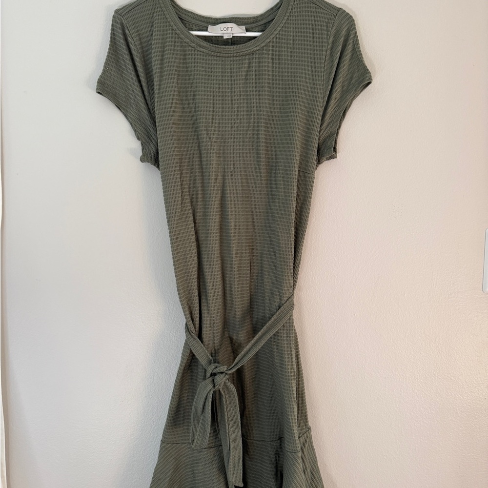 LOFT Sage Green Mini Dress with Tie Waist